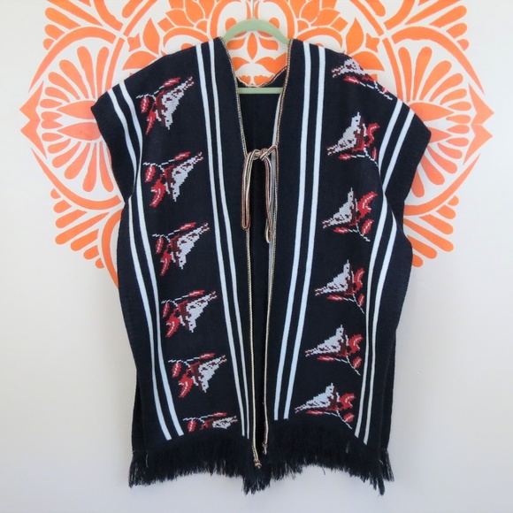 no brand Sweaters - Vintage Navy Knit Mexican Poncho